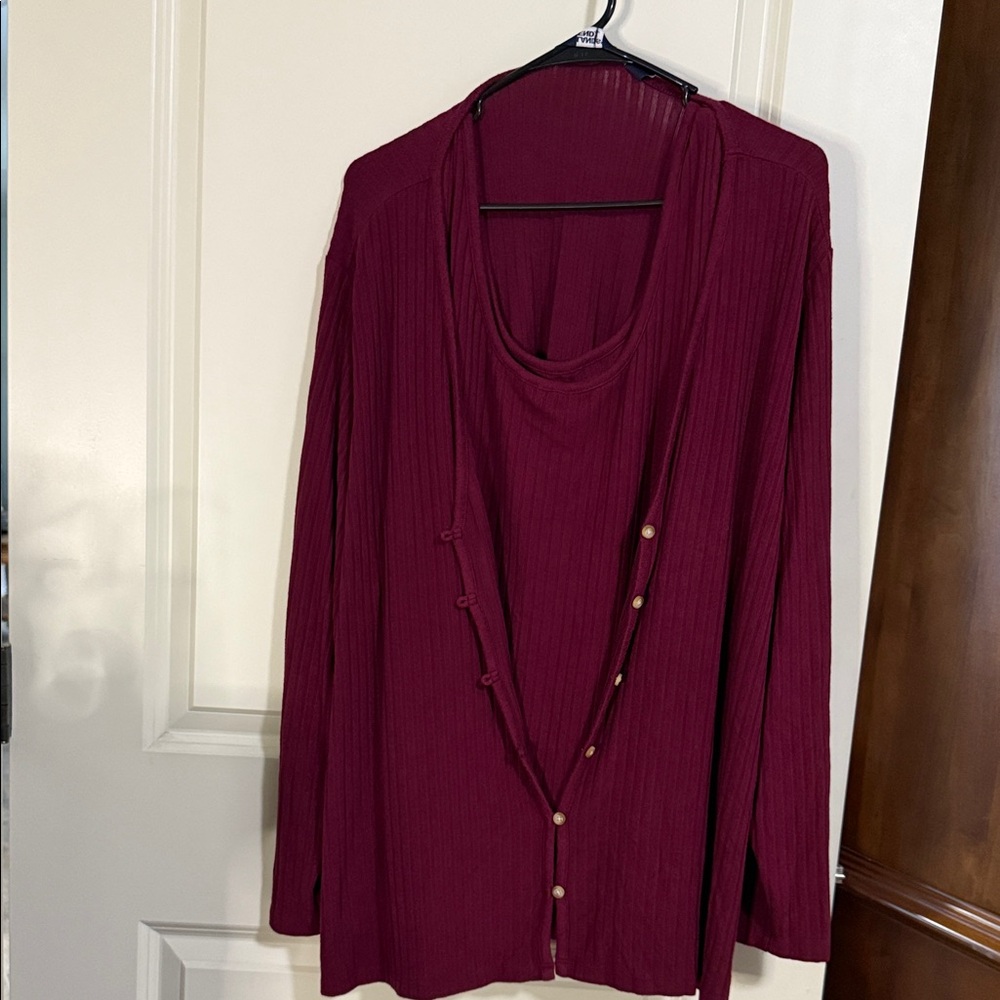 Lands' End Rich Burgundy Knit Cardigan set Top
